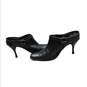 Vintage Harley-davidson Leather Buckle black slip on heels with back strap 7.5